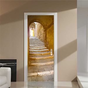 77x200cm 3D Beautiful Landscape Door Sticker For Living Room Bedroom DIY PVC Self Adhesive Wallpaper Waterproof Mural Decal