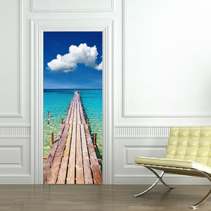 77x200cm 3D Beautiful Landscape Door Sticker For Living Room Bedroom DIY PVC Self Adhesive Wallpaper Waterproof Mural Decal