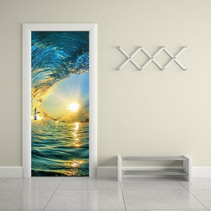 77x200cm 3D Beautiful Landscape Door Sticker For Living Room Bedroom DIY PVC Self Adhesive Wallpaper Waterproof Mural Decal
