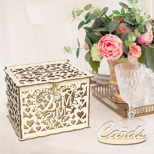 DIY Wedding Gift Card Box Wooden Money Box with Lock Beautiful Wedding Decoration Birthday Party Supplies