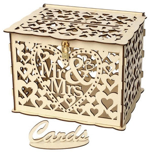 DIY Wedding Gift Card Box Wooden Money Box with Lock Beautiful Wedding Decoration Birthday Party Supplies